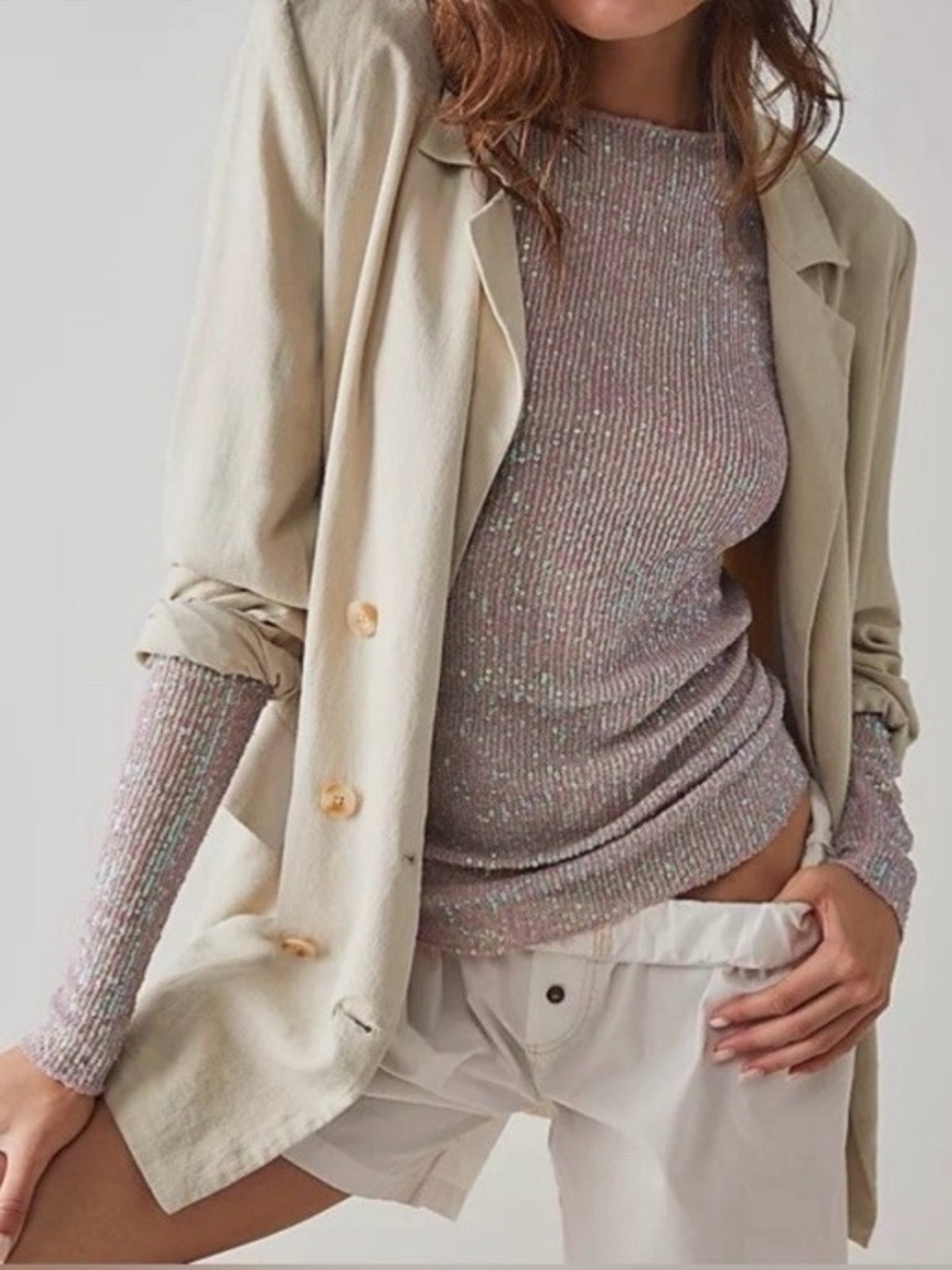 Free People Intimately Gold Rush Sequins Top Champagne Float Medium NWT - Picture 2 of 12